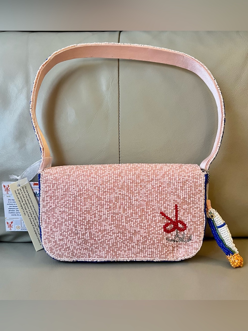 ✨ Handcrafted in India Viral Pink Beaded Sardine Pattern Shoulder Bag- NWT rare - Picture 2 of 4